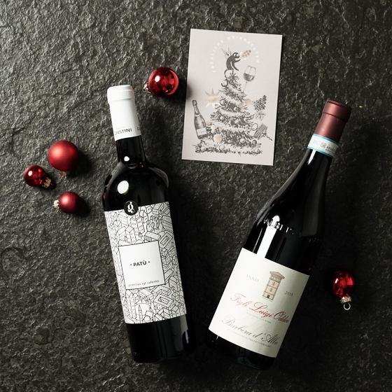 Weihnachtsgeschenk Rotwein Paket „Buon Natale“ - 2 italienische Rotweine inkl. unbeschriebener Weihnachtskarte