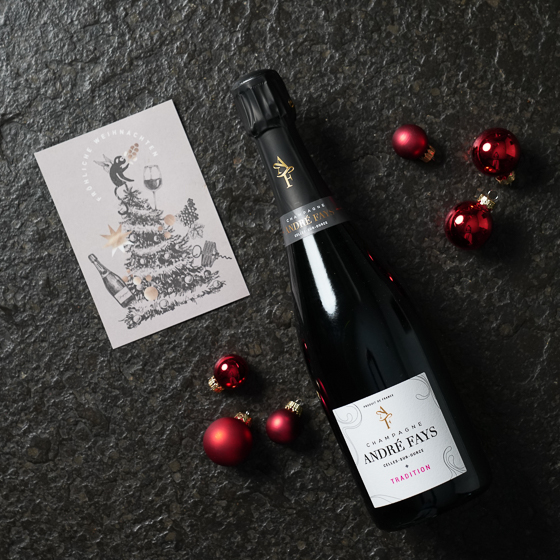 Präsent - Weihnachtsgeschenk Champagner zum Fest - 1 Flasche Winzerchampagner inkl. Weihnachtskarte