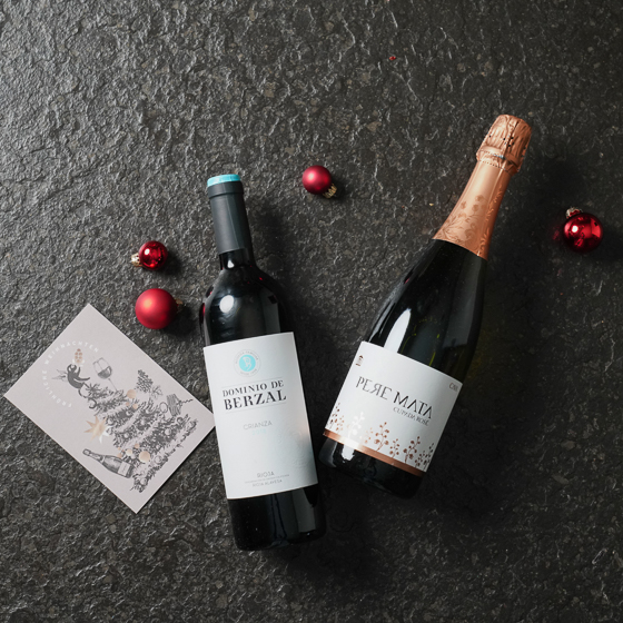 Weihnachtsgeschenk "Festtagsfreuden" - Cava Rosé und ein spanischer Rotwein inkl. Weihnachtskarte Weihnachtsgeschenk "Festtagsfreuden" - Cava Rosé und ein spanischer Rotwein inkl. Weihnachtskarte