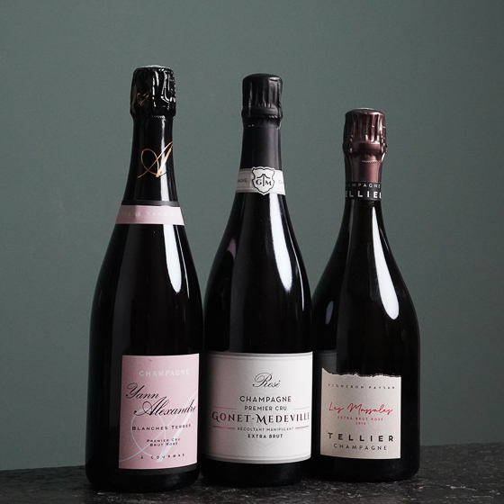 Champagner Verkostungspaket zum Sonderpreis - Rosé Champagner zugänglich & anspruchsvoll - 3 Flaschen 0,75 ltr.