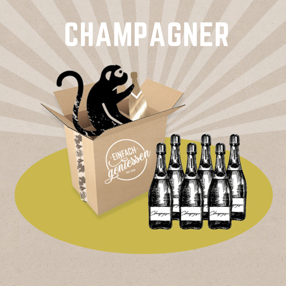 Affe im Karton: 6 Champagner mit rund 15% Rabatt