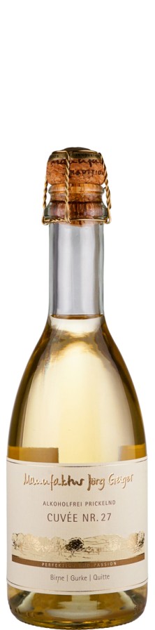 Prisecco alkoholfrei Cuvée Nr. 27 Birne, Gurke, Quitte - halbe Flasche   - Manufaktur Jörg Geiger